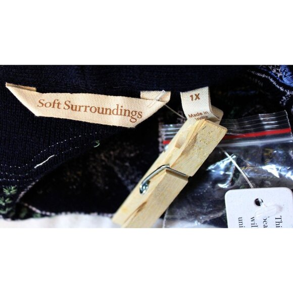 Soft Surroundings Long Black Sweater Cardigan sz 1X NWT Beaded Embroider Flower - Picture 12 of 13